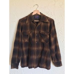 small Pendleton brown wool plaid flannel shirt